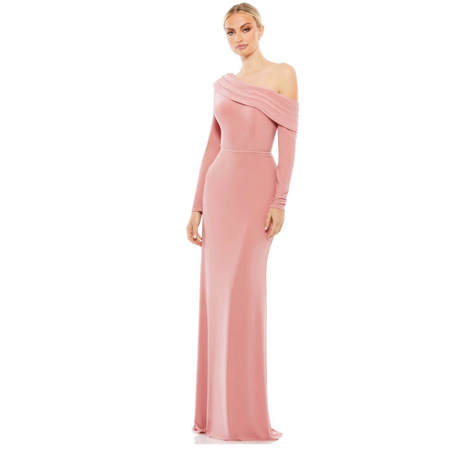 Mac Duggal 26595 Pink One Shoulder Long Sleeve Jersey Formal Gown Size 4 Nwt